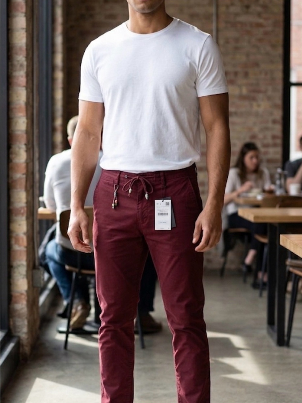 Zara Men's Drawstring Chinos - Burgundy Wine